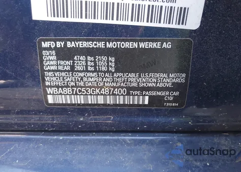 2016 BMW 340I xDrive z USA, uszkodzony, nr VIN WBA8B7C53GK487400